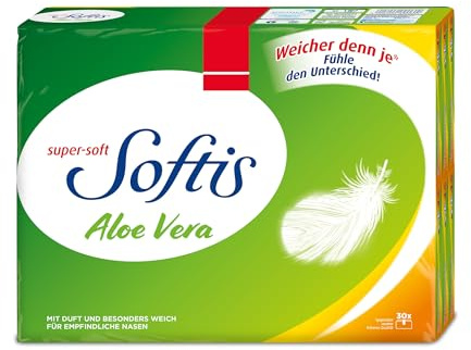 Softis Aloe Vera, 300 (30 x 10) Päckchen Taschentücher, 4-lagig | Taschentücher mit feinem Duft und Aloe Vera Lotion, Seitliche Öffnung zur hygienischen Tuchentnahme, FSC-zertifiziert