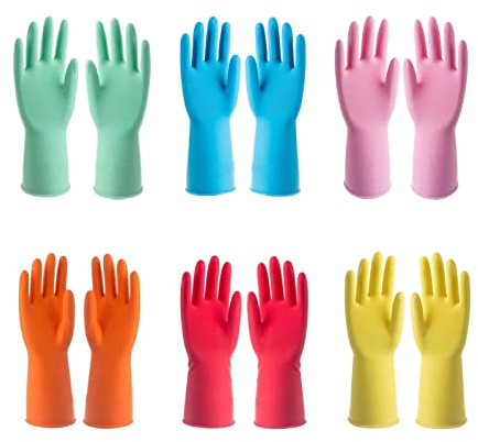 Siyecioa 6 Paia di Guanti per La Pulizia Della Casa | Guanti in Lattice Guanti da Cucina e da Bagno | Medio 5 Paia | Grande 1 Paia | 6 Diversi Colori