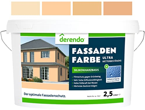 derendo Silikonharz Fassadenfarbe Terracotta ULTRA Wetterschutz Hellorange 2.5 l aussen Fassade Silikonharzfarbe mit Abperleffekt Lotus Blatt Fassadenschutz Schmutzabweisende Silikonharzbeschichtung