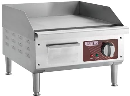 Kratos 16 Commercial Electric Countertop Griddle, Flat Top Stainless Steel Grill for Restaurants, 120V, 1750W (29M-005)