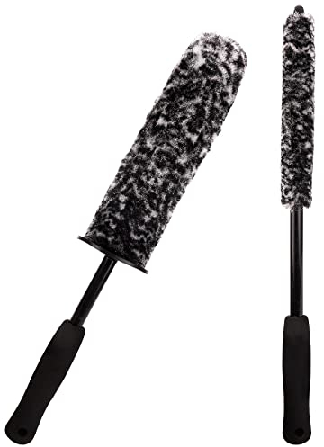 2 Pcs Car Wheel Brushes Wheel and Rim Cleaning Brush Long Handle Vehicle Wheel Brushes Kit Microfiber Wheel Hub Brushes Different Size Car Detailing Brushes Set Bendable Car Tire Brush