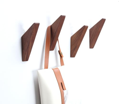 LONANGG 4er Set Kleiderhaken Wand aus Schwarzem Naturholz Walnussholz, Vintage Wandhaken Echtholz, Retro Garderobenhaken für Kleidung, Mäntel, Taschen & Hüte