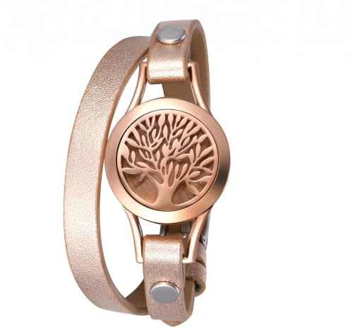 Flongo Aromatherapie Lederarmband Damen-Armband, Leder Armband Armreif Aroma Locket Diffuser Duftstofflocket mit Farbigen Filz-Pads ätherisches Öl Diffusor für Frauen