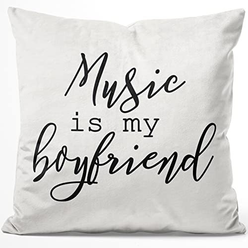 JUNIWORDS Kissen, Music is My Boyfriend, 40 x 40 cm, Flauschig Samtweich Weich (1004325)