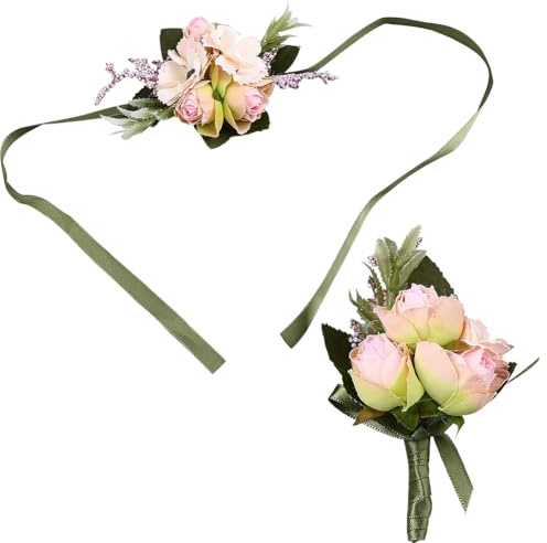 craspire 2 STÜCKE Rose Handgelenk Corsage Boutonniere Set Rosa Künstliche Braut Handgelenk Blume, Hochzeit Braut Bräutigam Brautjungfer Armband Seidenarmbänder Blumen Dekor Für Hochzeit Abschlussball