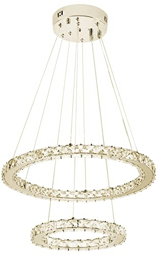 VA-Cerulean LED Kronleuchter 48W Kristall Pendelleuchte 2-Ring Rund Modern Einstellbar Hängelampe für Schlafzimmer Wohnzimmer Esszimmer Küche Flur Lampe Deckenleuchte Dimmbar