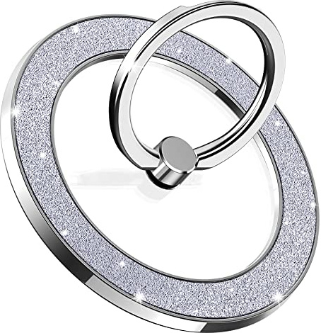Pikabo Magnetic Phone Ring Holder for MagSafe Cell Phone Grip Stand Finger Ring Stand Compatible with iPhone 17 16 15 14 13 12 Pro Max MagSafe Accessories Android. (Glitter Silver)