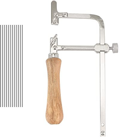 Scie à Chantourner Cadre en Acier et Scie à de 12 PièCes SéRies de DiamèTre 1 Mm, Coupe PréCise pour le Bois, le MéTal, le Plastique, Etc.