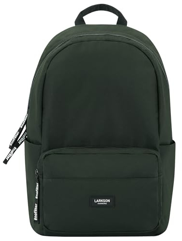 LARKSON Skolryggsäck flickor och pojkar tonåringar – No 3 – ryggsäck dam och herr för skola – 40 cm laptopfack – tillverkad av återvunnet PET – vattenavvisande, Mörkgrön, En Storlek