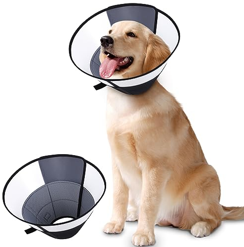 ROMANTIC BEAR Halskrause Hund Nach Operationen Wunden Halsband Leckschutz Verstellbar Leichtgewicht Schutzkragen Wasserdicht PVC Genesungshalsband Weiche Hundekragen für Hunde Katzen M(29-39cm)