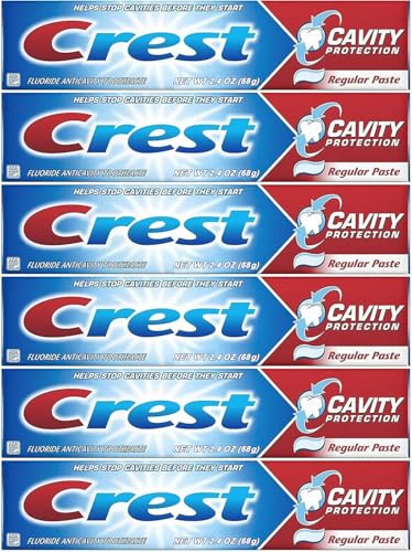 Crest Fluoride Anticavity Toothpaste, 6-Pack Regular Paste, 2.4 Oz Toothpaste Tubes, Clinically Proven Oral Care, Cavity Protection Tooth Paste, Freshens Breath, Healthy Teeth and Gums