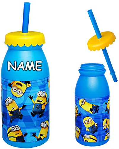 alles-meine.de GmbH Trinkflasche - Trinkglas - Minnion - ich einfach unverbesserlich - mit Strohhalm & Deckel - inkl. Name - BPA frei - 300 ml - Kunststoff Plastik - durchsichtig..