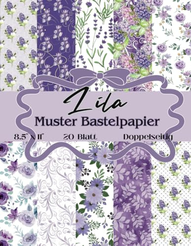 Bastelpapier Lila Muster: Scrapbooking Papier Landhaus Blumen| Din A4, 20 Blatt, Doppelseitig I Junk Journal Dekor I Decoupage I DIY Karten | Dekoratives Bastelpapier | Origami | Reisetagebücher