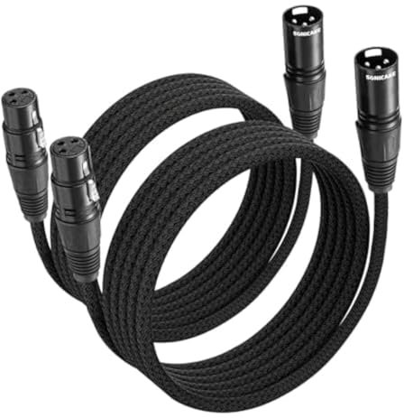 SONICAKE Cable XLR para micrófono conector macho a hembra de 3 pines de nylon trenzado cable XLR Negro (3M 2 Pack)