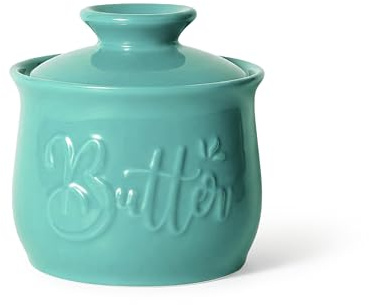MAIA Ceramic 5.5 oz Butter Crock for Counter with Water Butter Spreader Holder for Spreadable Butter French Butter Dish with Lid Butter Keeper on Kitchen Counter Teal Kitchen Décor