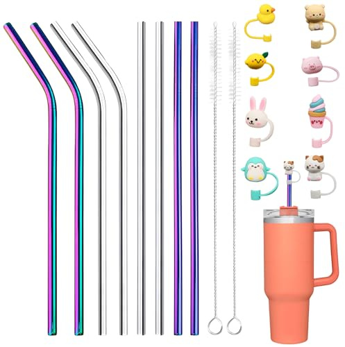 Bogoro 8 Stück Edelstahl Strohhalme - 30cm Wiederverwendbar mit 2 Reinigungsbürsten