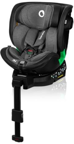 LIONELO HARMONY I-SIZE Silla Coche Bebé Giratoria 360o para Niños 40-150 CM, Fijación ISOFIX+Pata de Estabilización, Reposacabezas y Respaldo Ajustables, Reductor Dri-Seat (GRAPHITE LEATHER)