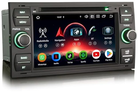 Erisin 7 Pouces 8 cœurs 4GO+64GO Android 13 Autoradio Bluetooth GPS Navigateur pour Ford C-Max S-Max Focus Galaxy Kuga Connect Fiesta Transit CarPlay Android Auto WiFi DSP Dab+ USB CD Écran Tactile