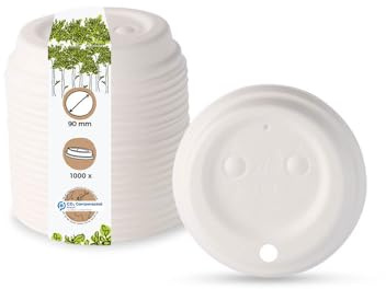 BIOZOYG Couvercle en Papier Avec Bec Pour Café à Emporter Ø 90 mm Blanc I Pour Gobelets à Café I Biodégradable et Compostable I Avec Ouverture I 1000 Pièces