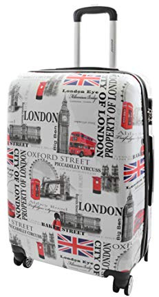 House Of Leather Valise rigide à quatre roues avec impression Londres City Valise de voyage verrouillable, blanc, M, Bagages