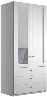 WIEMANN Drehtürenschrank mit 3 Schubkästen, mit 1 Spiegeltür Links, Landhausstil Kleiderschrank 100cm breit, Weiß, Höhe 216cm, Marlow