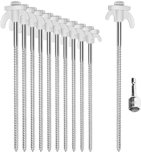 com-four® 12x Estacas para Tienda de Acero - Estacas atornilladas con Adaptador para Destornillador inalámbrico - Clavos de Tierra robustos con Rosca para Acampar y al Aire Libre