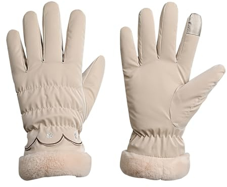 BRTNUP Womens Lady Winter Warm Gloves, Thermal Touchscreen Gloves, Thick Fleece Lined Gloves, Windproof Phone Gloves for Women for Outdoor Ski, Running, Hiking, Walking, Riding, Driving (Beige)