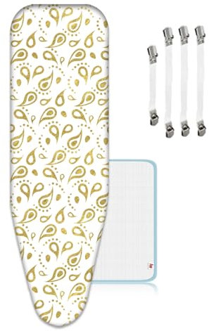 ZJBKX Bügelbrettbezug 150x50cm aus Baumwolle, Bügelauflage Set Enthält 4 Bezugsspanner + 1 Bügeldecke + 1 Bügeltischbezug