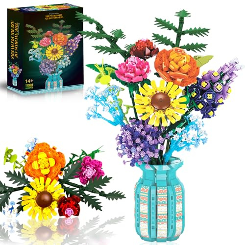 Flowers Bouquet Building Set for Adults, Wildflowers Icon Flowers Botanical Collection Kits Compatible with Lego Flowers, Valentines Flowers Sets for Women Girls 14+, 11001
