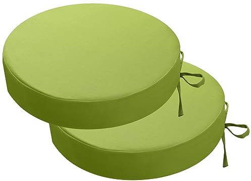 PRIMEPATIO Set di 2 cuscini per sedia da esterno, rotondi, impermeabili, per esterni, non stinge, con nastri, per mobili da terrazza, 35 x 35 cm, blu (verde, 35 x 35 x 7cm)