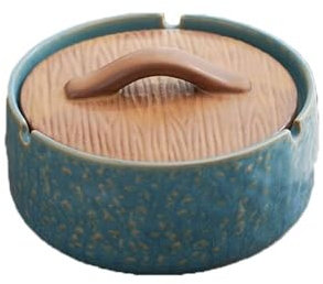Aschenbecher Aschenbecher mit Deckel, tragbar for drinnen und draußen, Keramik-Aschenbecher mit 3 geriffelten Räucherschalen, Aschenbecher-Dekoration for den Schreibtisch zu Hause, Bürotisch Aschehalt