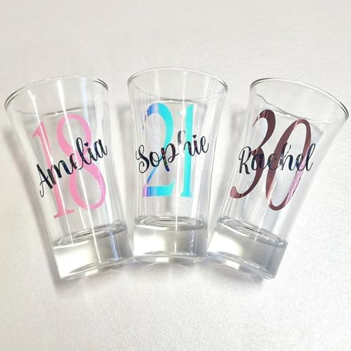 Personalised Birthday Shot Glass Gifts for Her Girl Women Bestie Wine Glass 18th 21st 30th 40th 50th 60th 70th 80th Any Age Party Present Keepsake Milestone Idea