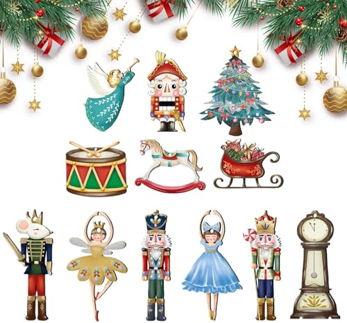 Decorazioni per l'albero di Natale dello Schiaccianoci, Ornamenti per l'albero dello Schiaccianoci - Decorazione da appendere per albero di Natale in legno 12X,Ciondolo appendibile per auto, decorazio