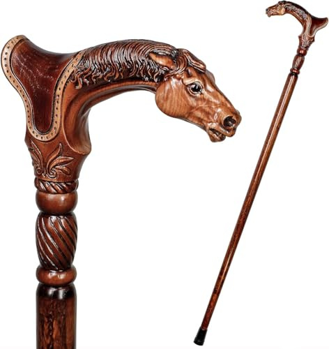 Jmmsp Bastón Tallado A Mano,bastón De Madera Hecho A Mano Mango Ergonómico,bastón De Madera Vintage para Hombres Y Mujeres -bastón único De Moda para Personas Mayores(Color:Caballo)