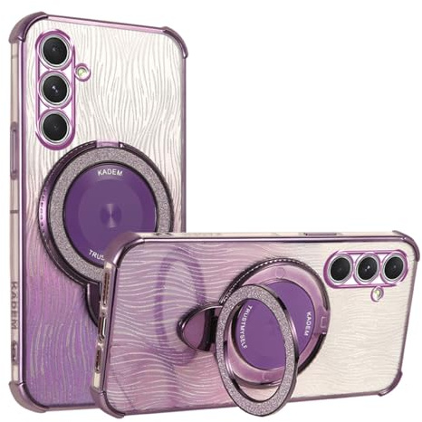 YUEQIAN Glitter Case for Samsung Galaxy A26 5G, Ultra Thin Bling Sequins Ring Stand Women Girls Case, Sparkle Transparent Soft TPU Magnetic Holder Shockproof Cover. Purple