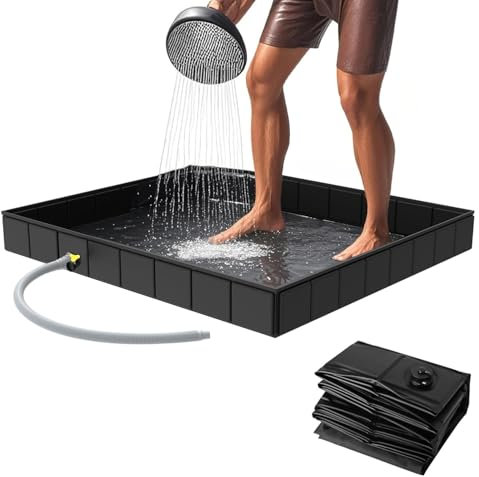 SHANDADDY Foldable Camping Shower Tray, 104 x 104 x 13 cm, Foldable Shower Tray with Removable Drain Pipe, Ideal for Motorhomes, Outdoor and Indoor Shower Cubicles