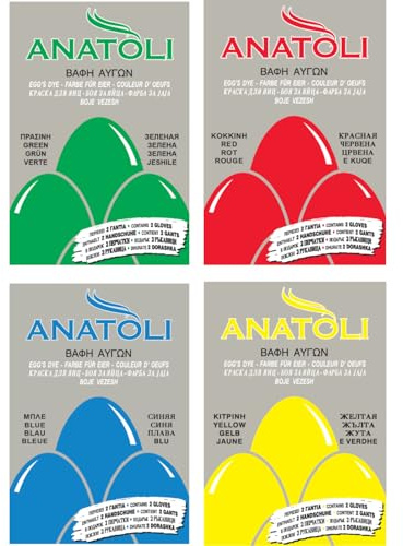 Anatoli Eierfarbe 4er Mix 4x 3g Verpackung | Traditionelle Griechische Osterfarbe | Einfache Anwendung | Paska