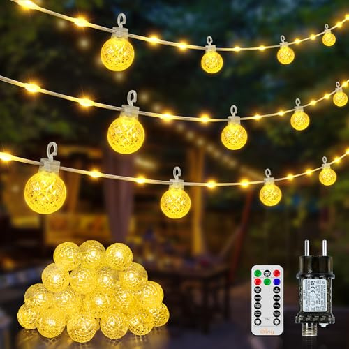 Ollny 20M LED Lichterkette außen Wasserdicht 8 Modi Timer Dimmbar Stecker | Mit Fernbedienung, Memory-Funktion, warmweiß, für innen & outdoor, Terrasse, Balkon, Hochzeit, Party, Garten