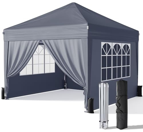 Driftalia Gazebo with Sides 3m x 3m, Waterproof Pop Up Gazebo with 4 Sandbags and Carry Bag for Parties, Camping, Commercial Events - Dark Grey