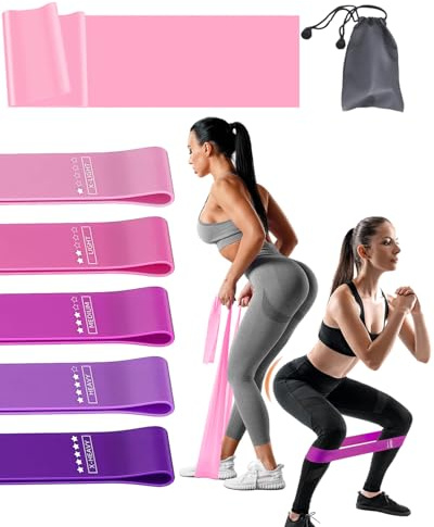 VELOGO 6er Set Fitnessbänder 5 Stärken + 1,5m Dehnband – Widerstandsbänder für Yoga, Training, Physio – Mit Tasche für Frauen/Männer (Pink/Blau)