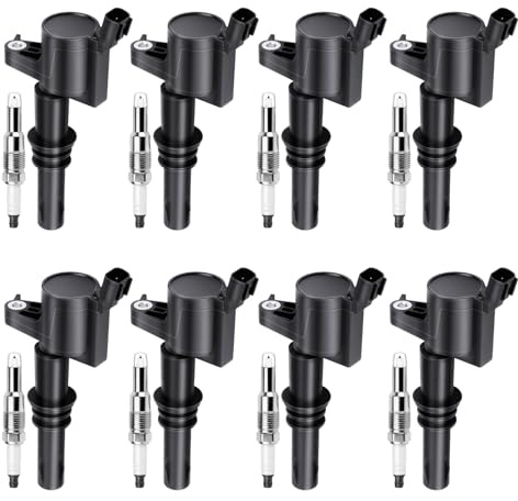 5.4 5.4L V8 Ignition Coils Pack SP546 Iridium Spark Plugs Compatible with Ford F150 F250 F350 Expedition, for Mark LT Navigator 2004 2005 2006 2007 2008(For Straight Black Boot), Replaces DG511 FD508