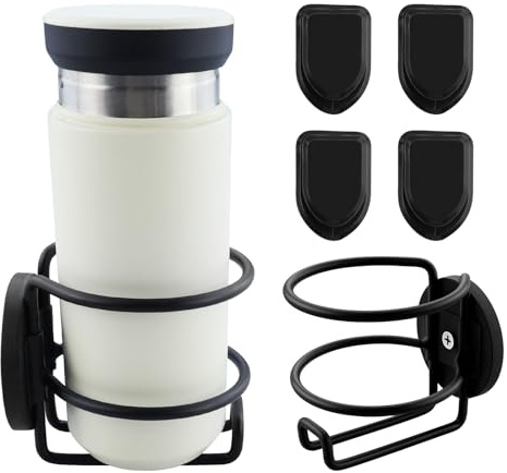 1 porte-gobelet magnétique en acier inoxydable noir avec 4 crochets arrière adhésifs, support mural pour voiture, support universel pour tasse à café