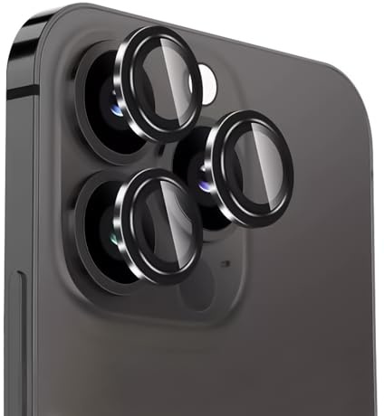 3 Pezzi Vetrino Fotocamera per iPhone 16 Pro/16 Pro Max, Protezione Fotocamera Vetrino Temperato 9H, Pellicola Antigraffio Ultra Trasparente, Copertura Completa Antiurto, Installazione Facile, Nero