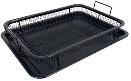 Copper Baking Tray Oil Frying Baking Pan Stainless Steel Non-stick Chips Basket Baking Dish Grill Mesh Square Frying Colander(Black rectangle)