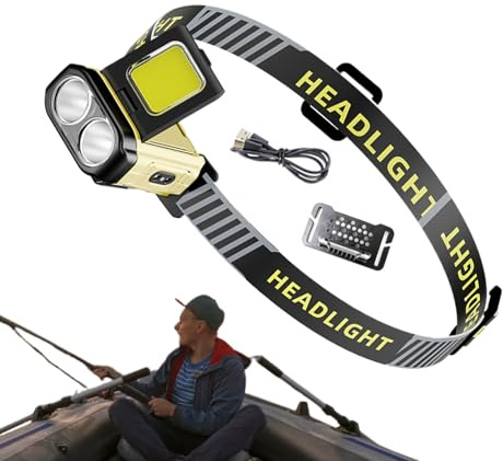 Luz de cabeza – Linterna LED recargable por USB, resistente al agua, potente lámpara principal para ciclismo, construcción, emergencias, camping, senderismo, viajes al aire libre