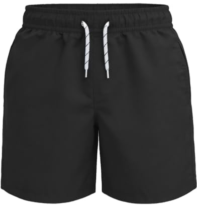 MEILONGER Badehose Jungen Badeshorts Kinder Schnelltrocknend Boardshorts Bademode Schwimmhosen mit Verstellbare Tunnelzug Netzfutter Taschen(Schwarz,164)