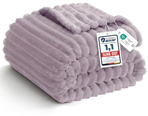 WAVVE Kuscheldecke Flauschig Decke - 150x200cm - Grauviolett - Weiche Flanell Fleecedecke, Sofadecke & Couchdecke, Warme Korddecke für Wohnzimmer Deko, Sofaüberwurf Tagesdecke