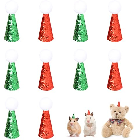 Geburtstagshut für kleines Haustier, Mini Partyhüte für Kuscheltiere, Stofftiere, bunt, glitzernd, für Welpen, Katzen, mit verstellbarem Riemen, für kleine Tiere, Kinder und Plüsch-Teddys