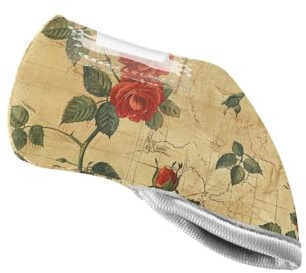 Copri mazza da golf vintage retrò con rose rosse, in ferro robusto, per uomo e donna