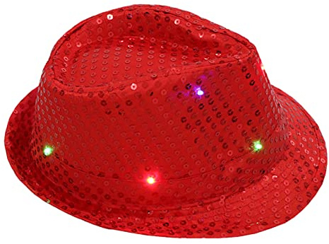Generisch Pailletten Hut mit LED - Bunter Karnevalshut mit Beleuchtung, auffälliger Bühnenhut für Mottoparty, glänzendes Silvester Outfit Accessoire.